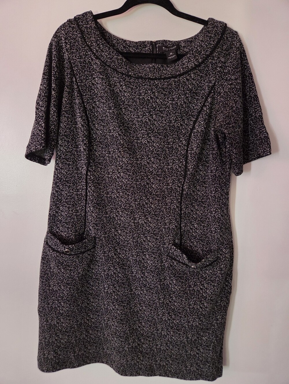 White House Black Market Black and White Tweed Shift Dress